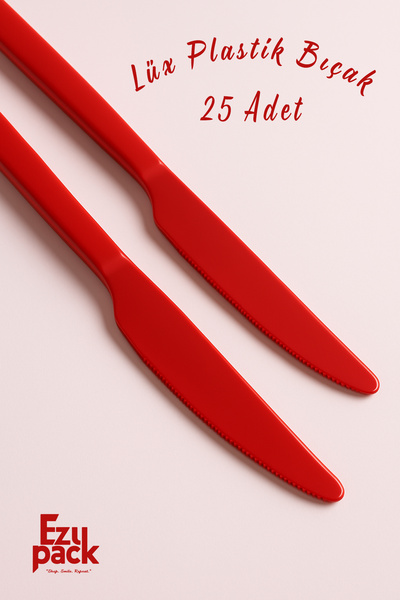 Ezupack 25-Piece Luxury Hard Plastic Red Knife Party Birthday Presentation In...