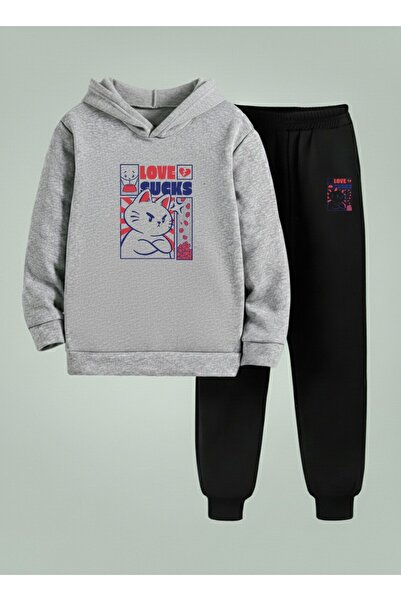 LORVEX Dukserica - Trenerka za decu Sa kapuljačom Set LOVE SUCKS Štampano 3 n...