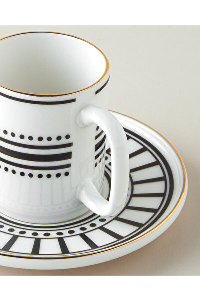English Home White Mirage Bone Porcelain 4 Piece Coffee Cup Set for 2 People 90 ml Black-White-Gold