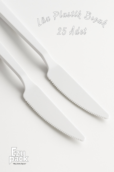Ezupack 25-Piece Luxury Hard Plastic White Knife Party Birthday Presentation ...