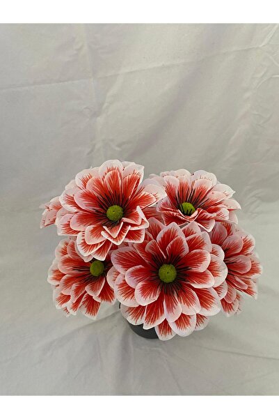 ORDAN ALDIM Saksıda Yapay Kırmızı Beyaz Dekoratif Gerbera Bitkisi