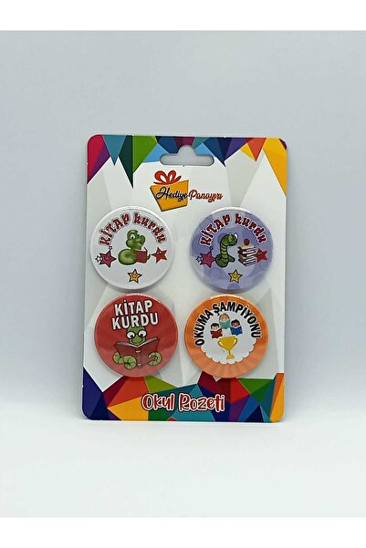 Hediye Panayırı Kitap Okuma Rozetleri 4’lü Set | Kitap Kurdu & Okuma Şampiyon...