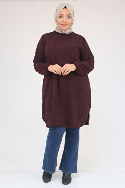 Eslina 58131 Plus Size Mir Tunic with Rivets on Sleeves and Hem - Plum