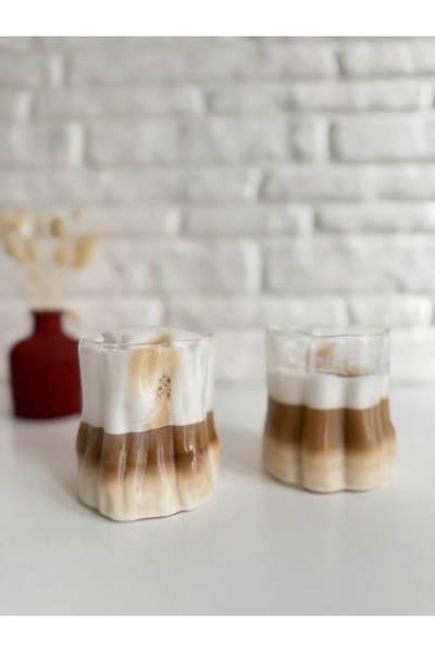 yeninesilevim 2'li Buruşuk Desenli Dalgalı Kahve Meşrubat Kokteyl Su Bardağı