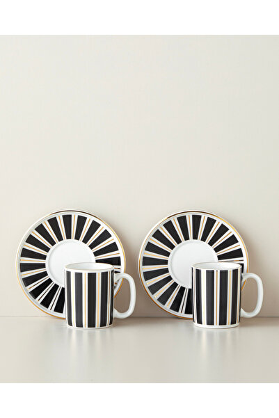 English Home Luxe White Bone Porselen 4 Piece Coffee Cup Set for 2 People 90 ml Black-White-Gold