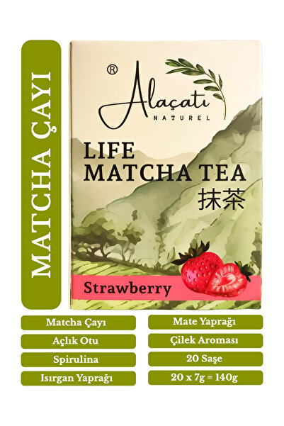 Alaçatı Matcha Çayı Çilek Aromalı Diyet Form Detox Destekleyici 20 Saşe - Strawberry Matcha Tea