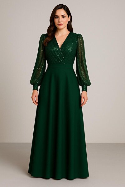 stylingpark Üstü Payet Uzun Kollu Maxi Boy Elbise