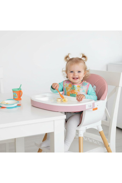 Bebelul Baby Dining Chair, 3 In 1, Footrest, 2 Trays and Removable Cover, PINK