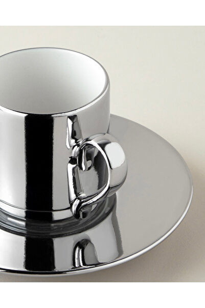 English Home Orvin Porcelain 4 Piece Coffee Cup Set for 2 People 90 ml Silver