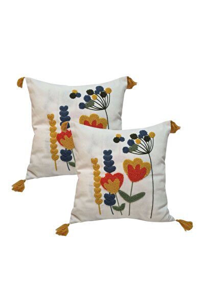 GÜLLÜCE HOME 2 Pieces (40X40) Throw Pillow Cover with Embroidery and Zipper