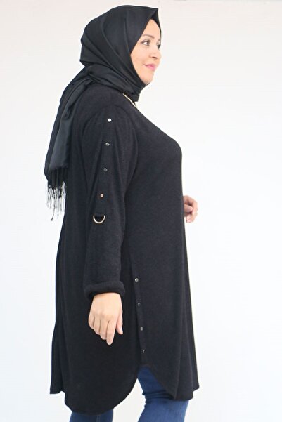 Eslina 58131 Plus Size Mir Tunic with Rivets on Sleeves and Hem - Black