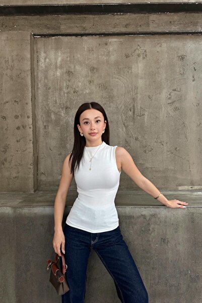 mylove Mock Neck Basic Tank Top White