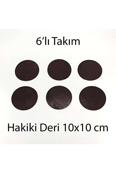 MS Glassware طقم قواعد أكواب دائرية من الجلد الطبيعي 6 قطع 10x10 سم