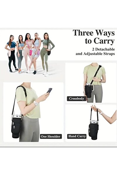 alisa 1.18 Lt Thermos with Straw, Hanging Protection Thermos Case Bag and Shoulder Strap