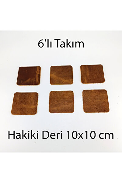 MS Glassware طقم قواعد أكواب مربعة من الجلد الطبيعي 6 قطع 10x10 سم