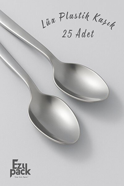Ezupack 25'li LÜX SERT PLASTİK Gümüş Kaşık Parti Doğum Günü Sunum Davet Nişan Söz Kullan At Organizasyon