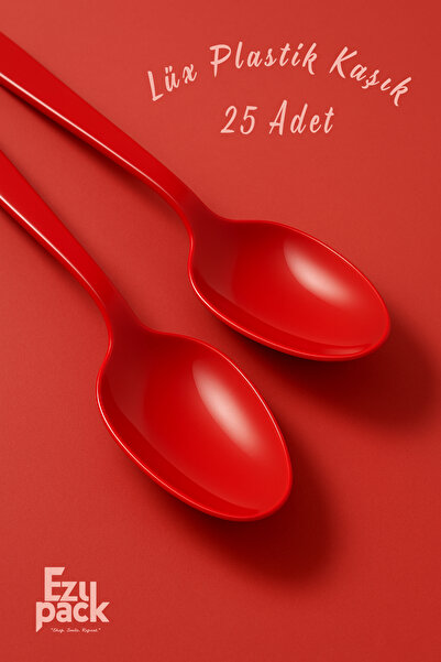 Ezupack 25'li LÜX SERT PLASTİK Kırmızı Kaşık Parti Doğum Günü Sunum Davet Nişan Söz Kullan At Organizasyon