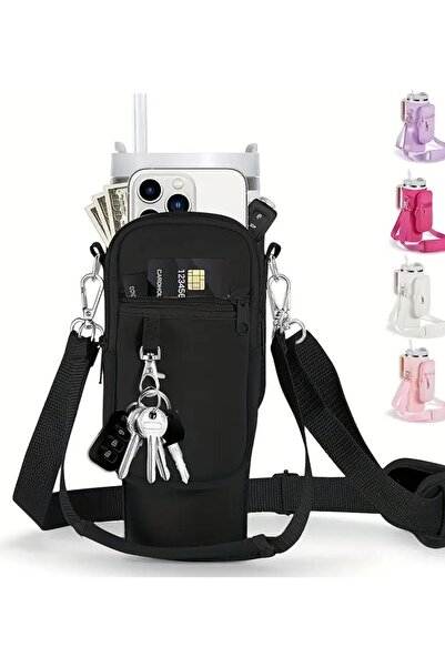 alisa 1.18 Lt Thermos with Straw, Hanging Protection Thermos Case Bag and Shoulder Strap