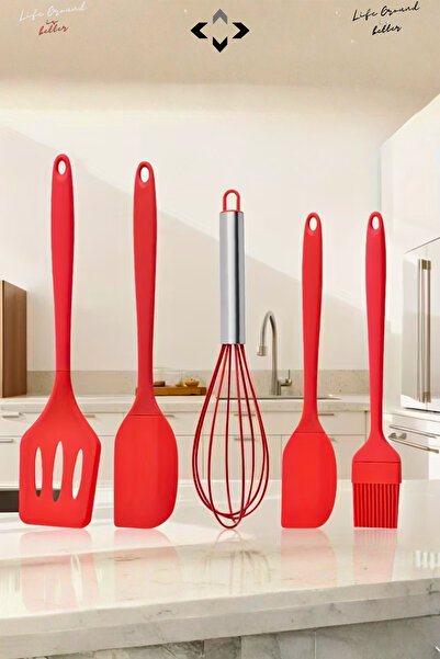 LİGROUND 5-Piece Heat Resistant 100% Silicone Spatula Kitchen Utensil Set Brush Wire Whisk Kitchen Utensils