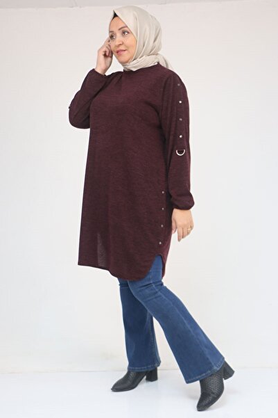 Eslina 58131 Plus Size Mir Tunic with Rivets on Sleeves and Hem - Plum