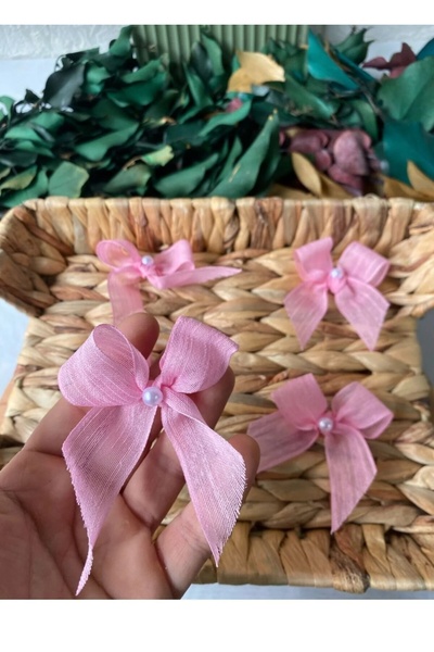 Sude Design 20Pcs Pink Linen Pearl Ready-Made Bow