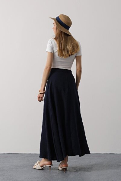Rimel Moda Λινό Φούστα - Navy Blue