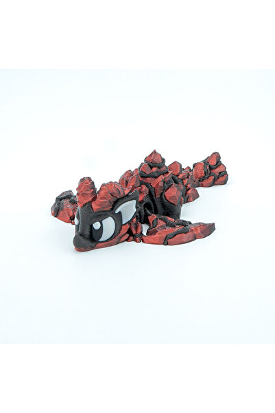 OEM 3D Mini Articulated Dragon Figurine, Dark Grey and Metallic Red, 10x8x3cm
