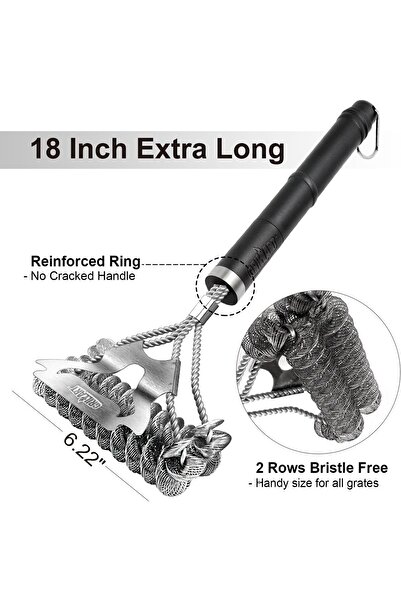 grillart Bristle-Free 17" Stainless Steel Grill Brush - Outdoor BBQ Cleaner