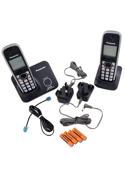 PANASONIC The advanced KX-TG3712BX cordless phone features two handsets, a speakerphone for caller ID display, and a large LCD screen.