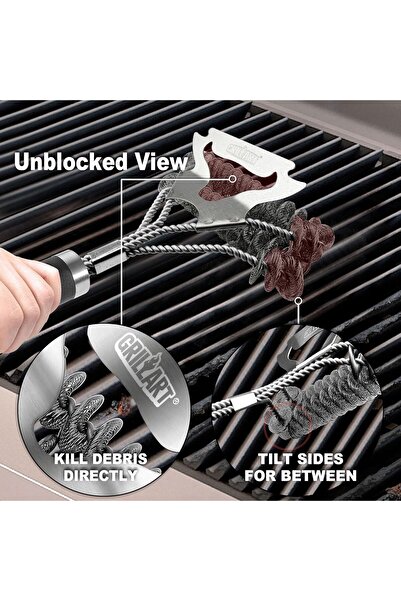 grillart Bristle-Free 17" Stainless Steel Grill Brush - Outdoor BBQ Cleaner