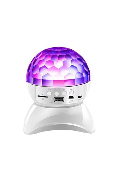 OEM Bluetooth Speaker with RGB Disco Globe, USB & MicroSD, USB Charging — Powerful Party Light (White)