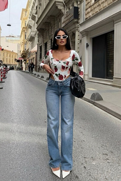 oshebu Women's Square Neck Rose Printed Bodysuit