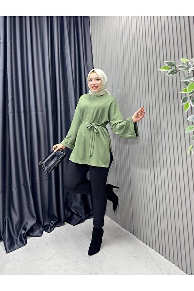 RFK Butik Women's Stitch Detailed Oy.Sho Fabric Slit Tunic - Khaki