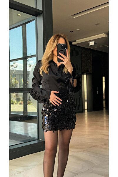 FEMİAS Black Sleeves Shirt with Flywheel Detail