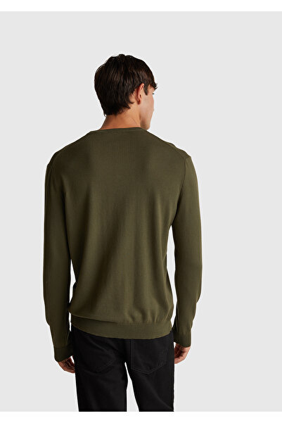 United Colors of Benetton Men's Khaki 100% Cotton Crew Neck Sweater