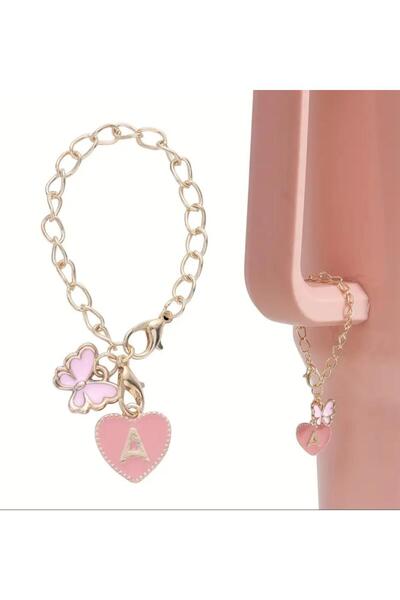 alisa Letter a Heart and Butterfly Thermos Compatible Pink Charm Accessory Ha...