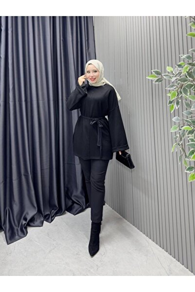 RFK Butik Women's Stitch Detailed Oy.Sho Fabric Slit Tunic - Black