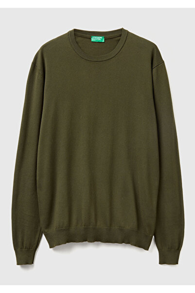 United Colors of Benetton Men's Khaki 100% Cotton Crew Neck Sweater