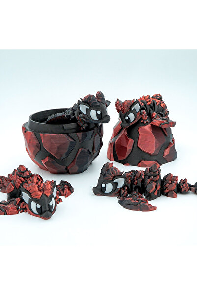 OEM Lava Dragon and Dragon Egg Mini Figurine Set, Dark Grey and Metallic Red, 10x10x10cm