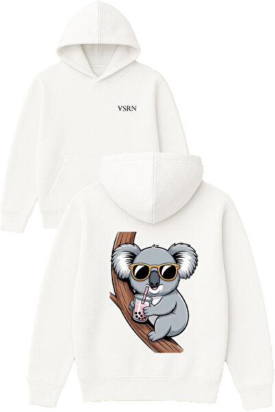 VSRN كوالا دالدا تصميم مطبوع قصة فضفاضة سويت شيرت أبيض بغطاء رأس