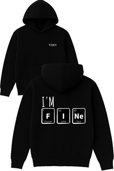 VSRN Hanorac negru supradimensionat cu glugă și imprimeu Im fine Design