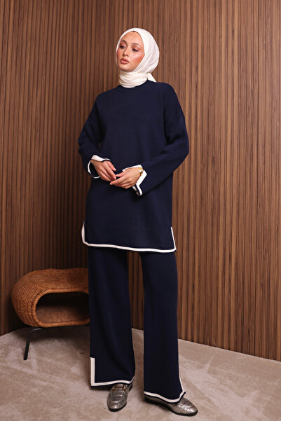 Mogi Butik طقم تريكو قصة فضفاضة سايكي شق للنساء 3133