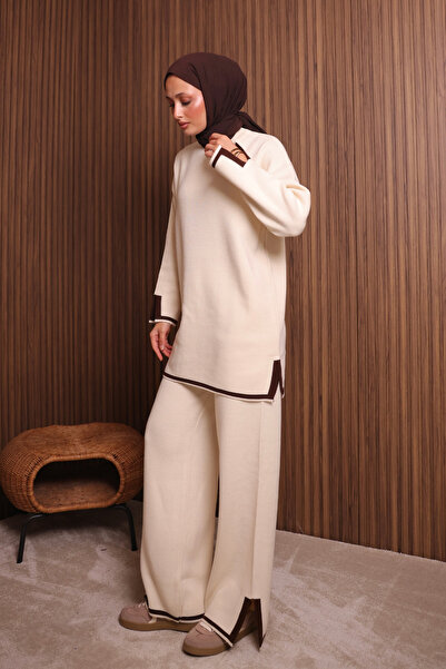 Mogi Butik Women's Oversized Tight Knit Slit Hijab Knitwear Set 3133