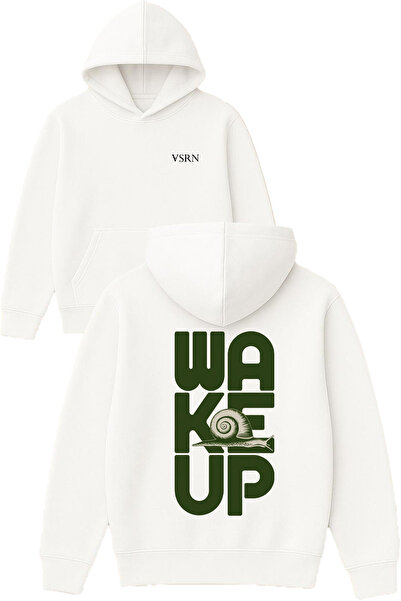 VSRN Φούτερ με στάμπα Wakeup Design, υπερμεγέθη, λευκό, με κουκούλα