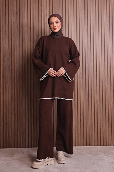 Mogi Butik Women's Oversized Rib Knit Spanish Sleeve Hijab Knitwear Set 3134