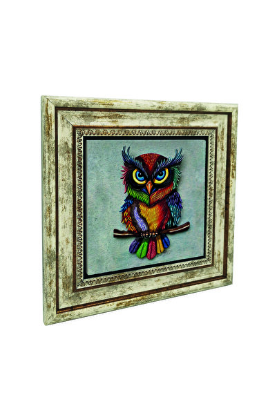 Sadrazam Tablou cu piatră naturală Bufniță cu imprimeu 25cm x 25cm |   KRG-162