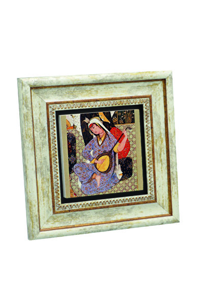 Sadrazam Pictură în miniatură cu cu imprimeu pietre naturale, femeie muziciană, 20cm x 20cm |   KRT-124