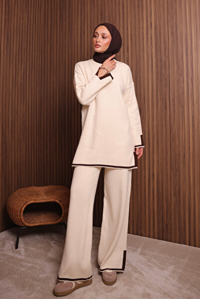 Mogi Butik Women's Oversized Tight Knit Slit Hijab Knitwear Set 3133