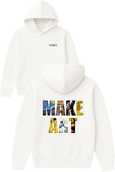 VSRN Φούτερ με λευκή κουκούλα με στάμπα Make Art Design σε μεγάλο μέγεθος