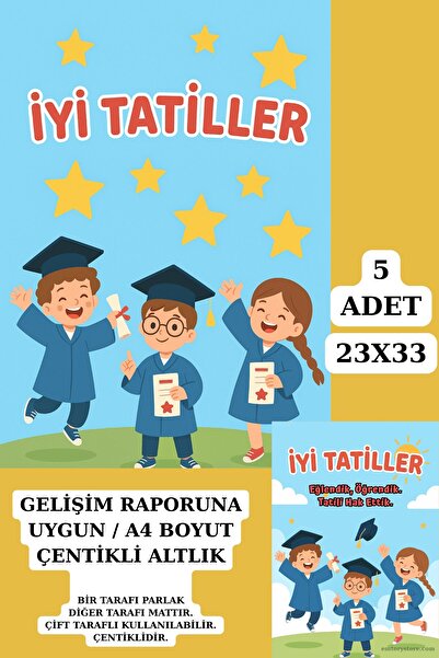 Emtory Gelişim Raporu | Yıldızlar ve Mezuniyet Konsept Gelişim Raporu - Karne Kılıfı - Kalın Kuşe - 5 Adet